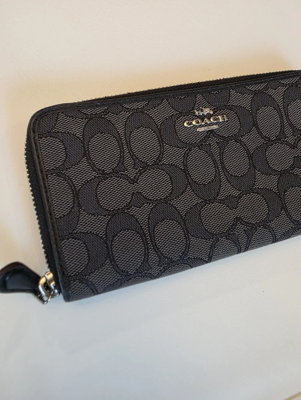 Coach Black Long Wallet Zip Around in Signature Canvas All Over 